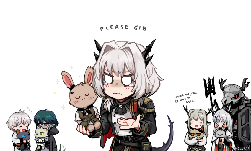 3boys, 3girls, :d, ^_^, afterimage, ahoge, alina_(arknights), animal_ears