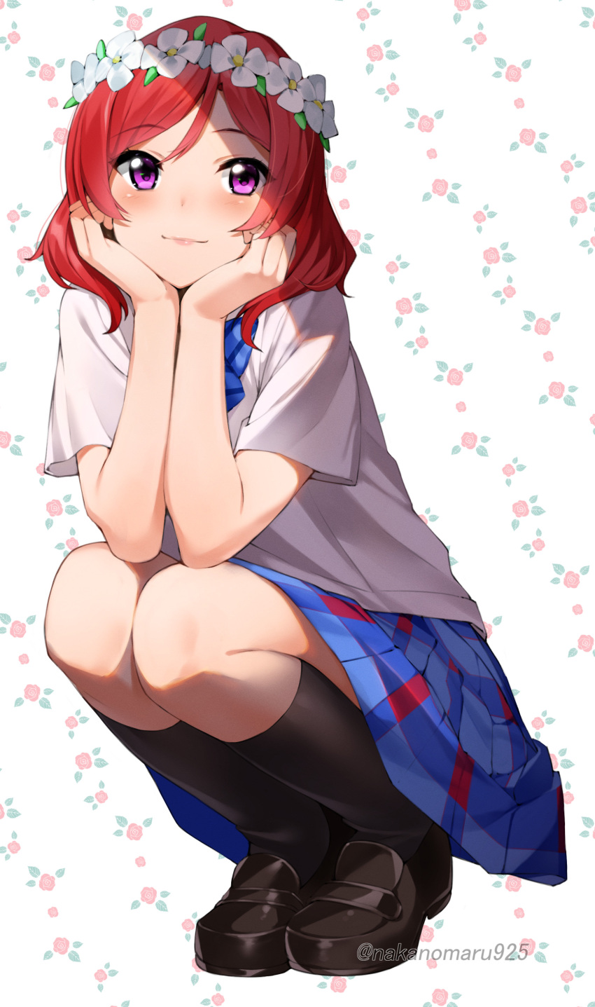 1girl, absurdres, bangs, black_footwear, black_socks, blue_bow, blue_bowtie, blue_skirt