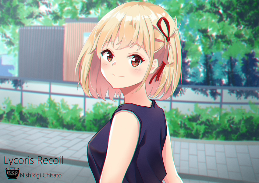 1girl, absurdres, azucat, blonde_hair, blush, breasts, character_name, closed_mouth