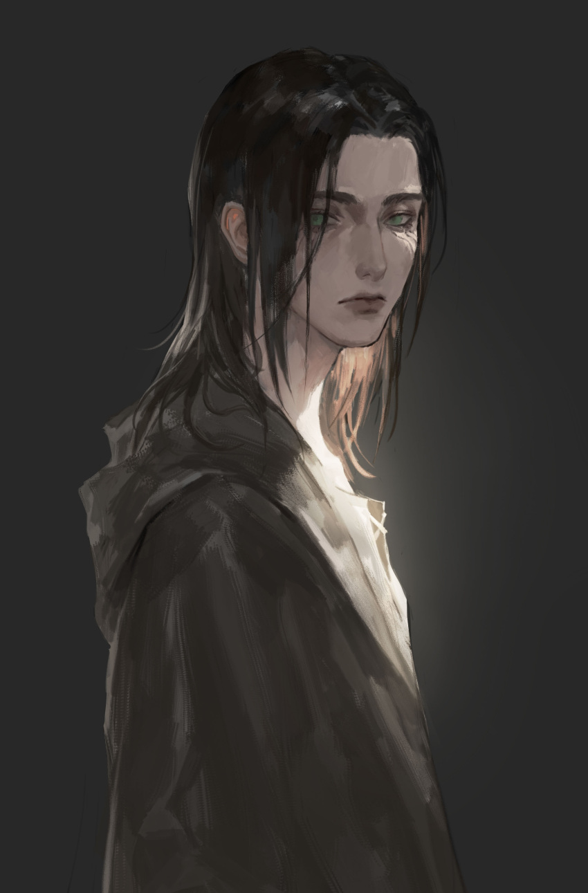 1boy, absurdres, black_hair, black_jacket, commentary, eren_yeager, expressionless, facial_mark
