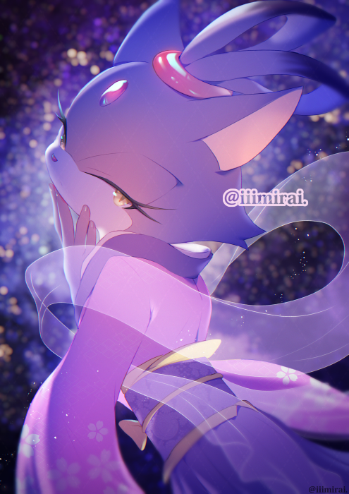 1girl, animal_nose, blaze_the_cat, forehead_jewel, furry, furry_female, iiimirai, japanese_clothes, kimono, looking_back, obi, sash, solo, sonic_(series), twitter_username, yellow_eyes