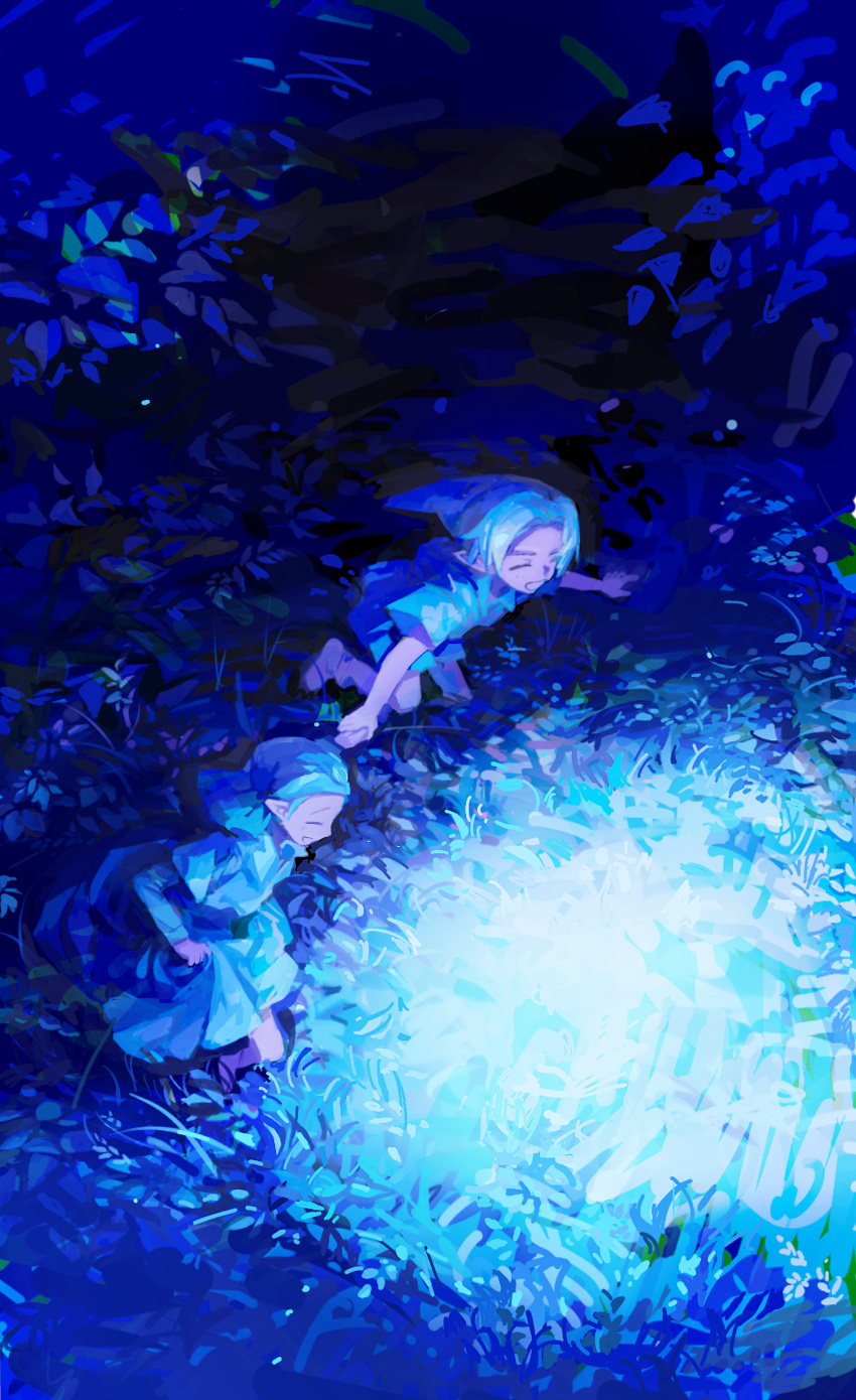 ^_^, azuco, blue_theme, closed_eyes, from_above, from_side, happy, hat