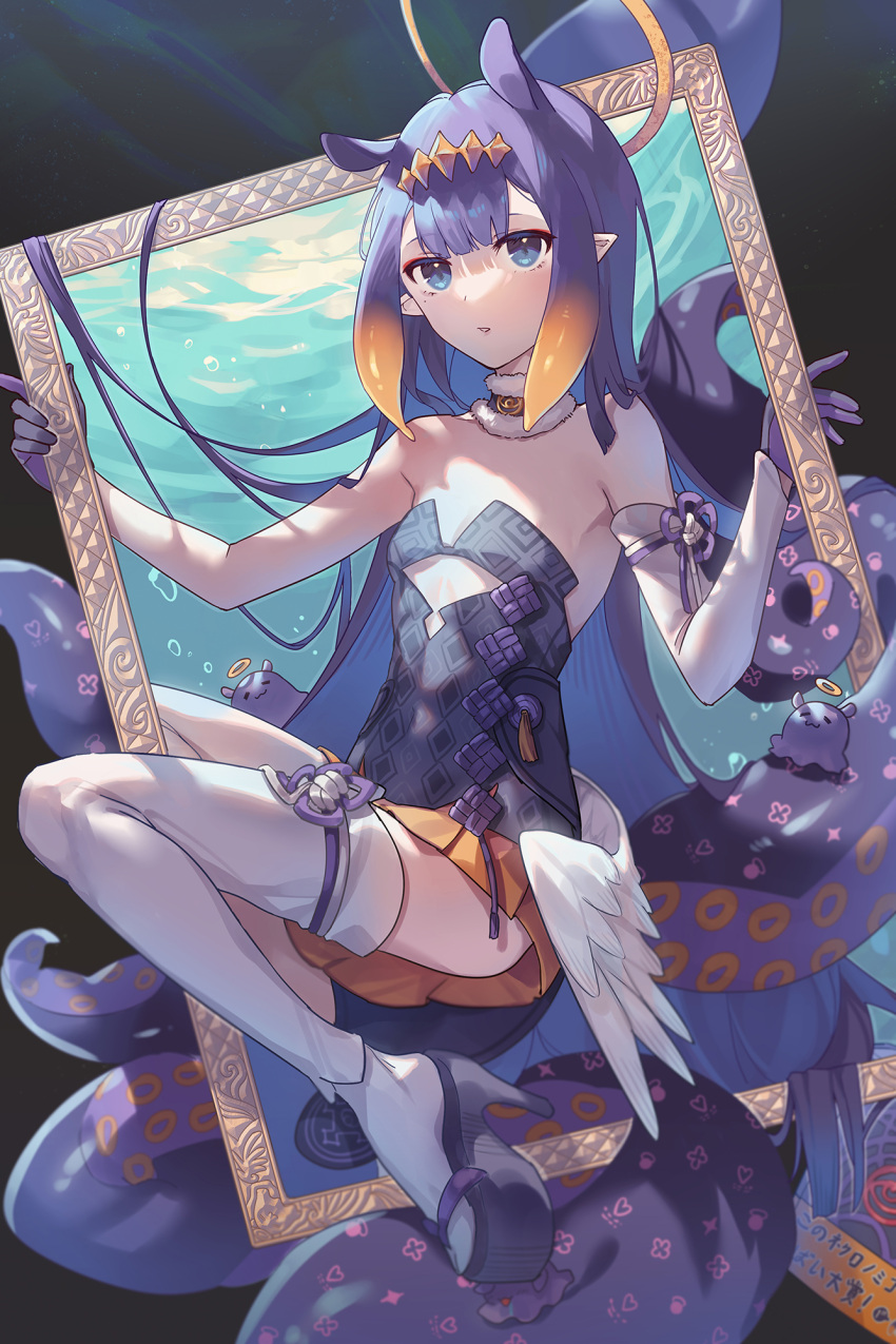 asymmetrical_gloves, az_(zero_glvimayhop), bangs, black_collar, black_dress, blue_eyes, blunt_bangs, collar