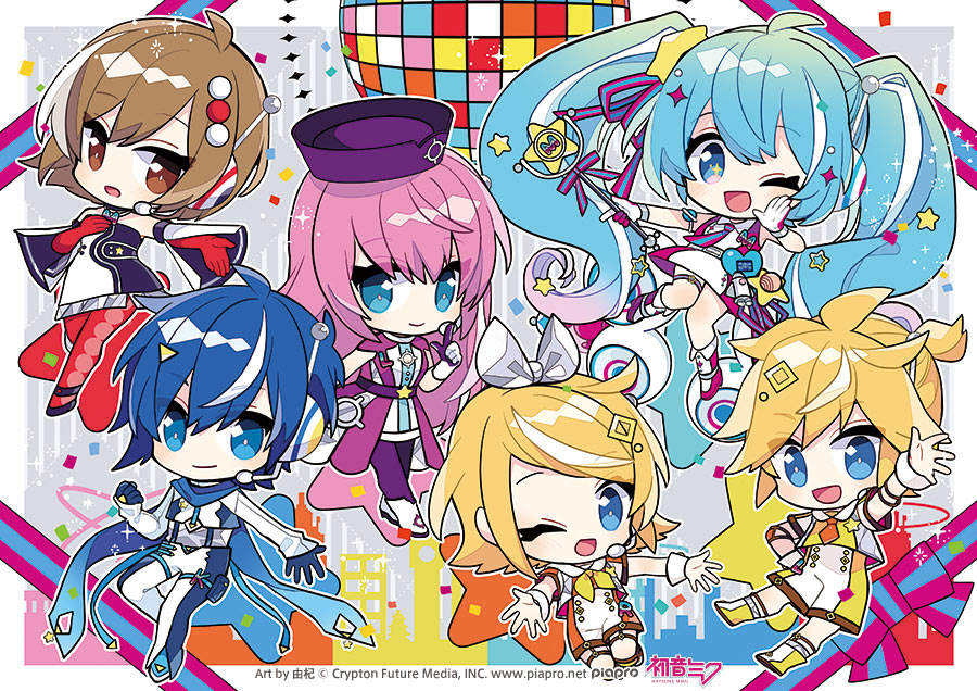 2boys, 4girls, absurdly_long_hair, aqua_hair, bangs, belt, blonde_hair, blue_bow
