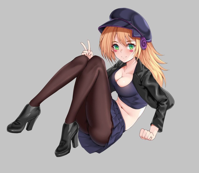 1girl, alternate_costume, blonde_hair, blush_stickers, breasts, brown_pantyhose, casual, contemporary