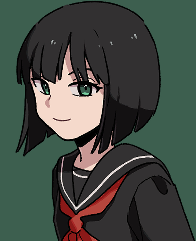 1girl, bangs, black_hair, black_serafuku, bob_cut, closed_mouth, commentary, green_background