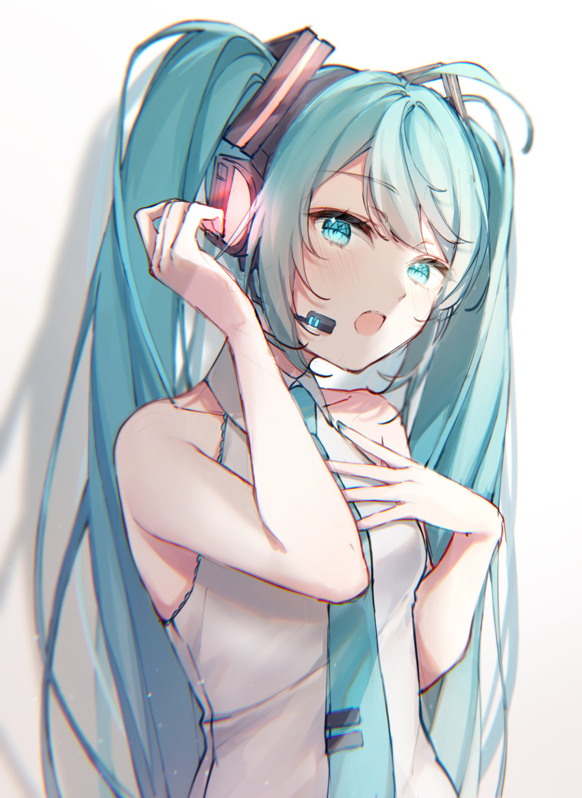1girl, absurdres, aqua_eyes, aqua_hair, aqua_necktie, bangs, bare_arms, commentary_request