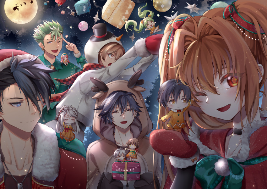 4girls, 6+boys, ao_no_kiseki, black_choker, blue_eyes, blue_hair, brown_hair, chibi