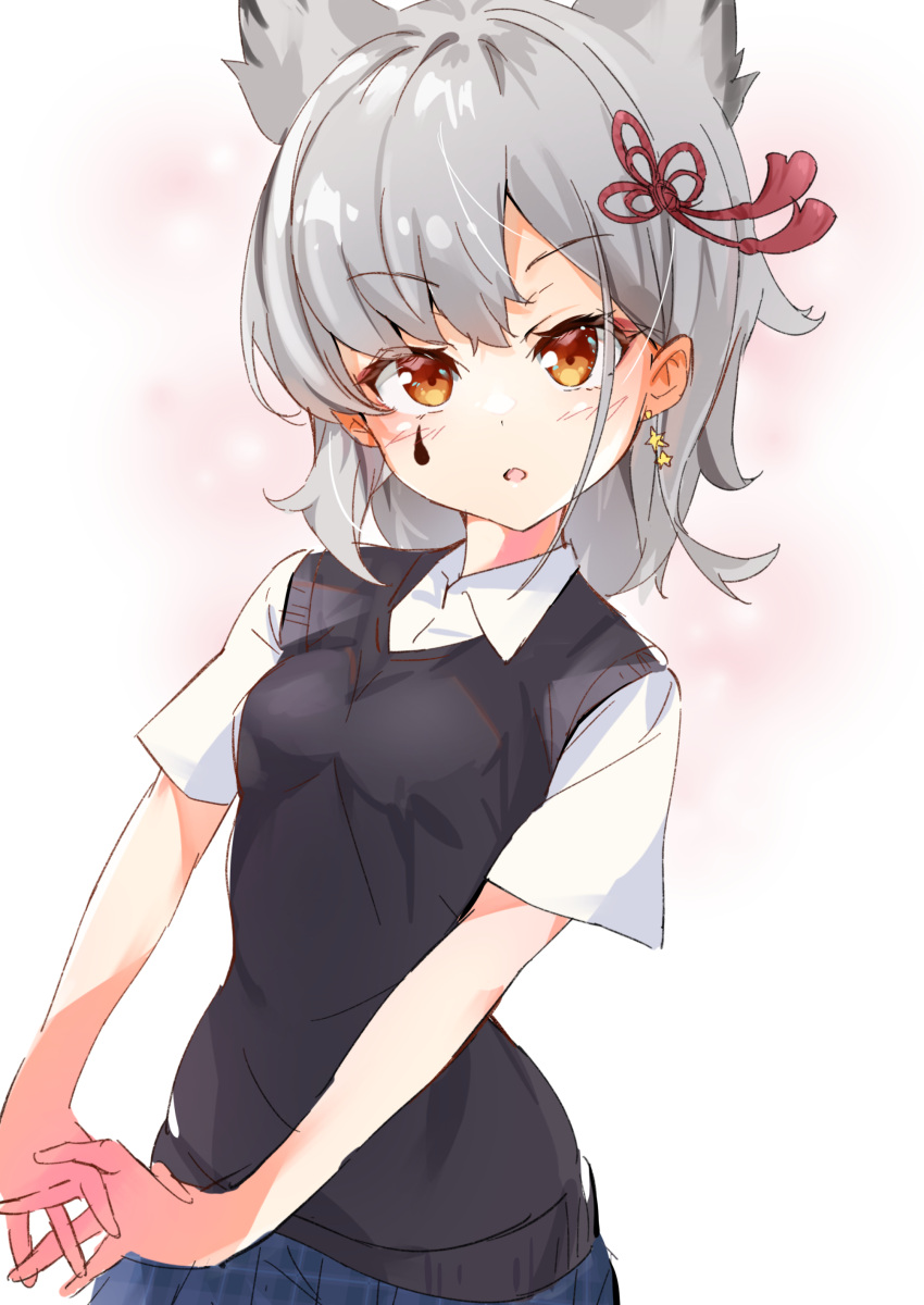 1girl, absurdres, azur_lane, black_vest, breasts, casual, extra_ears, grey_hair