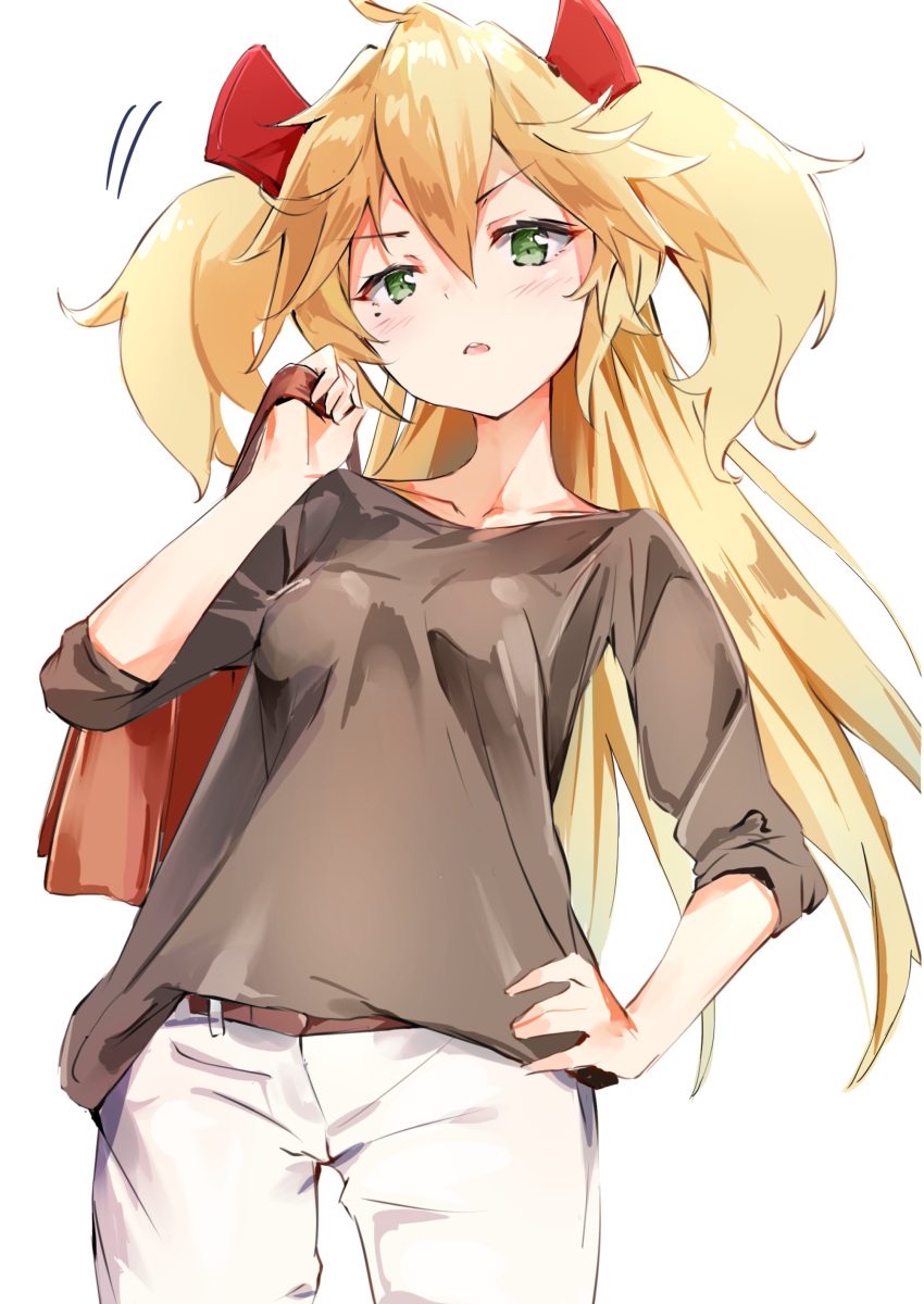 1girl, absurdres, admiral_hipper_(azur_lane), azur_lane, bag, belt, blonde_hair, breasts