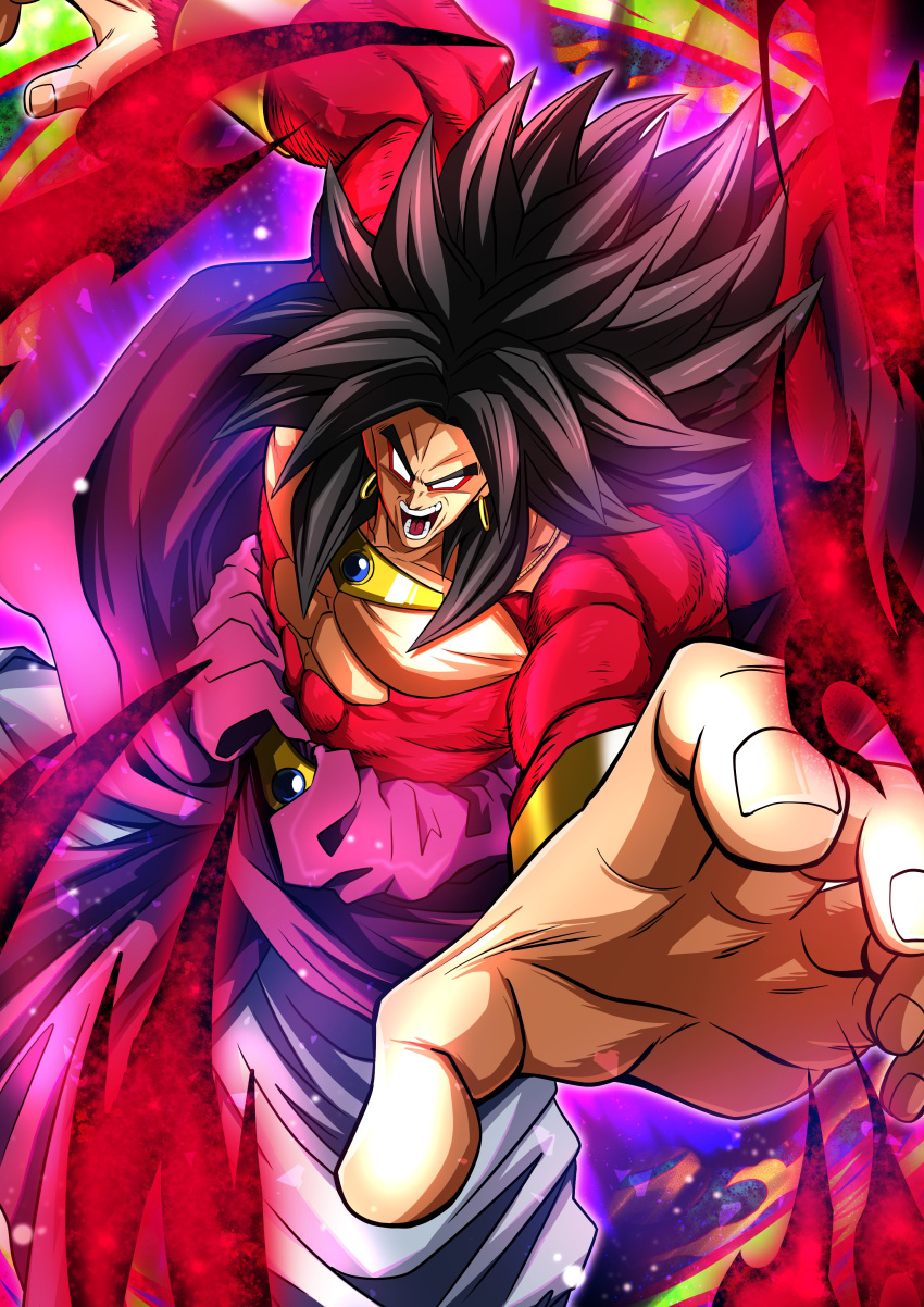1boy, abs, absurdres, armlet, baggy_pants, black_hair, body_fur, bracer
