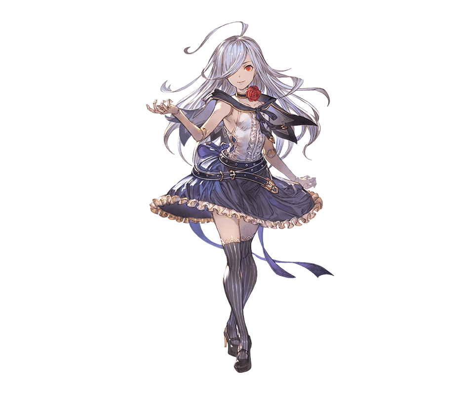 1girl, antenna_hair, belt, black_choker, blue_hair, blue_ribbon, blue_skirt, blue_thighhighs