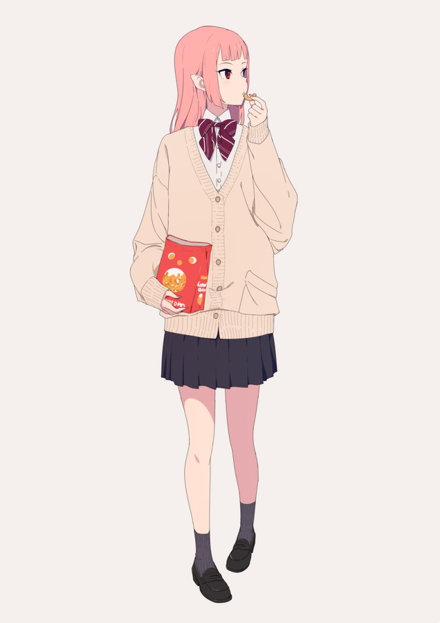 1girl, bag, bangs, black_footwear, black_skirt, black_socks, bow, bowtie