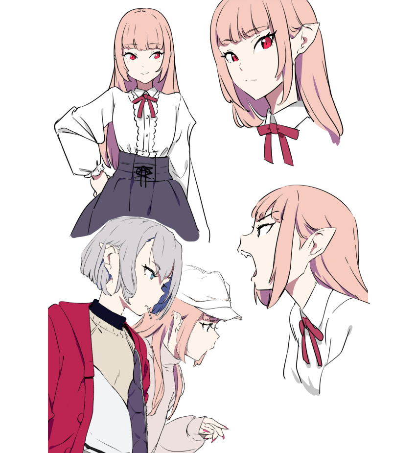 2girls, bangs, black_skirt, blunt_bangs, candy, cei_(sohin), closed_mouth, collarbone