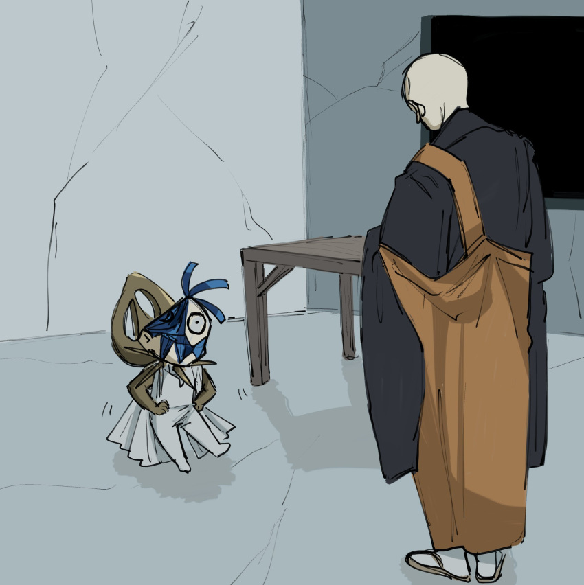 2others, androgynous, bald, buddhism, crystal_hair, golden_arms, highres, houseki_no_kuni