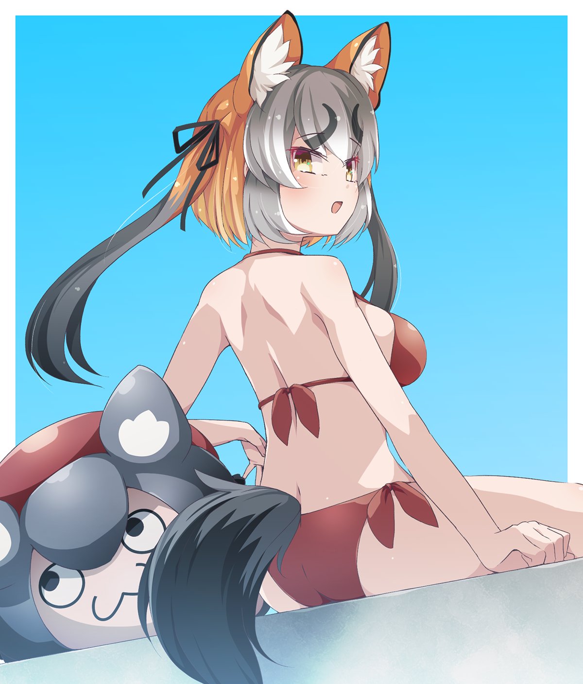 1girl, animal_costume, animal_ear_fluff, animal_ears, bikini, blush, drias, fox_ears