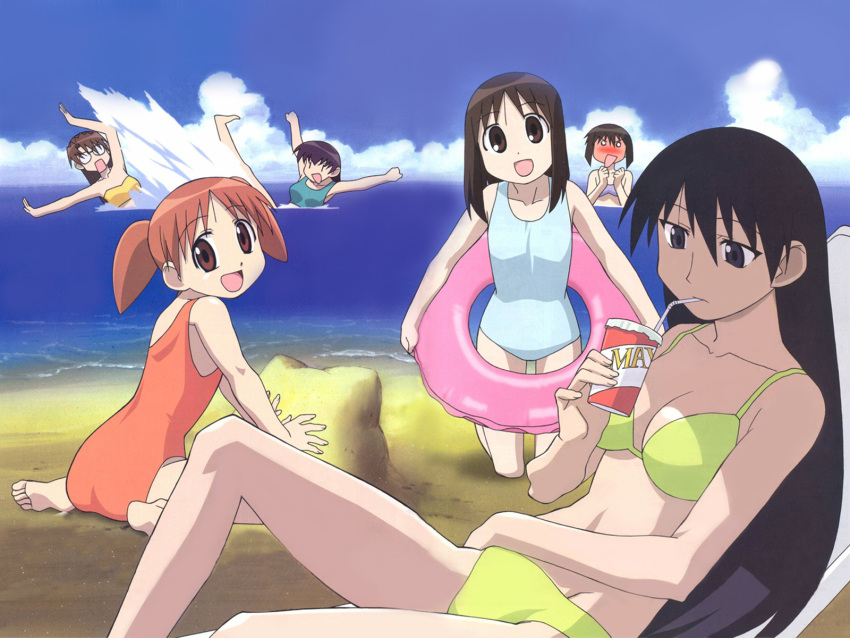 aida_kaori, azumanga_daioh, beach, kasuga_ayumu, mihama_chiyo, mizuhara_koyomi, sakaki, takino_tomo