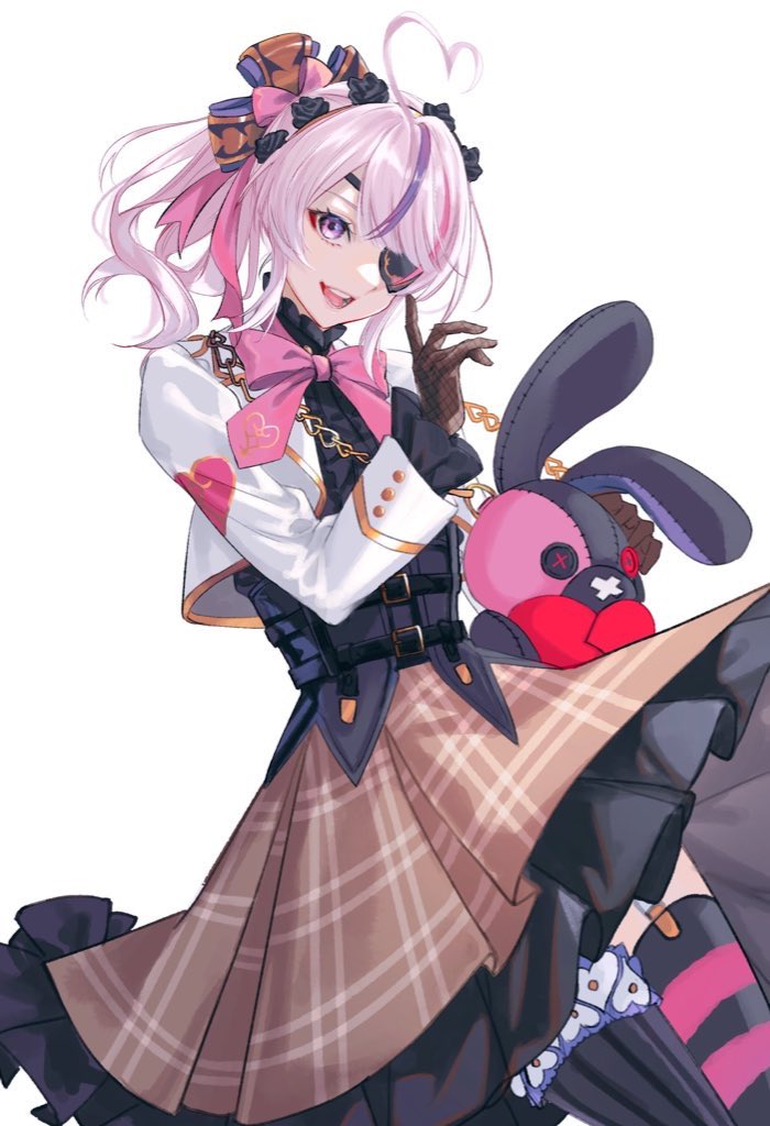 1girl, 555goo1, ahoge, asymmetrical_legwear, black_corset, black_gloves, black_shirt, black_thighhighs