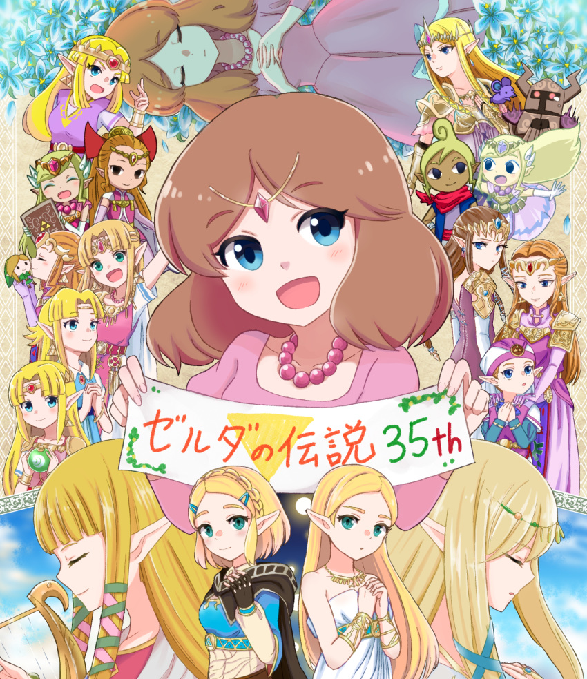 6+girls, anniversary, blonde_hair, brown_hair, child, dress, highres, jewelry