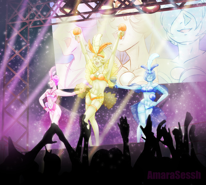 bare_arms, bare_legs, barefoot, blue_pearl_(steven_universe), clapping, crowd, dancing, frills