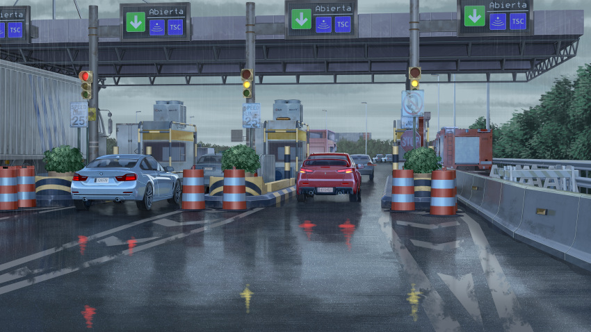 absurdres, car, commentary, english_commentary, fire_truck, ground_vehicle, highres, highway