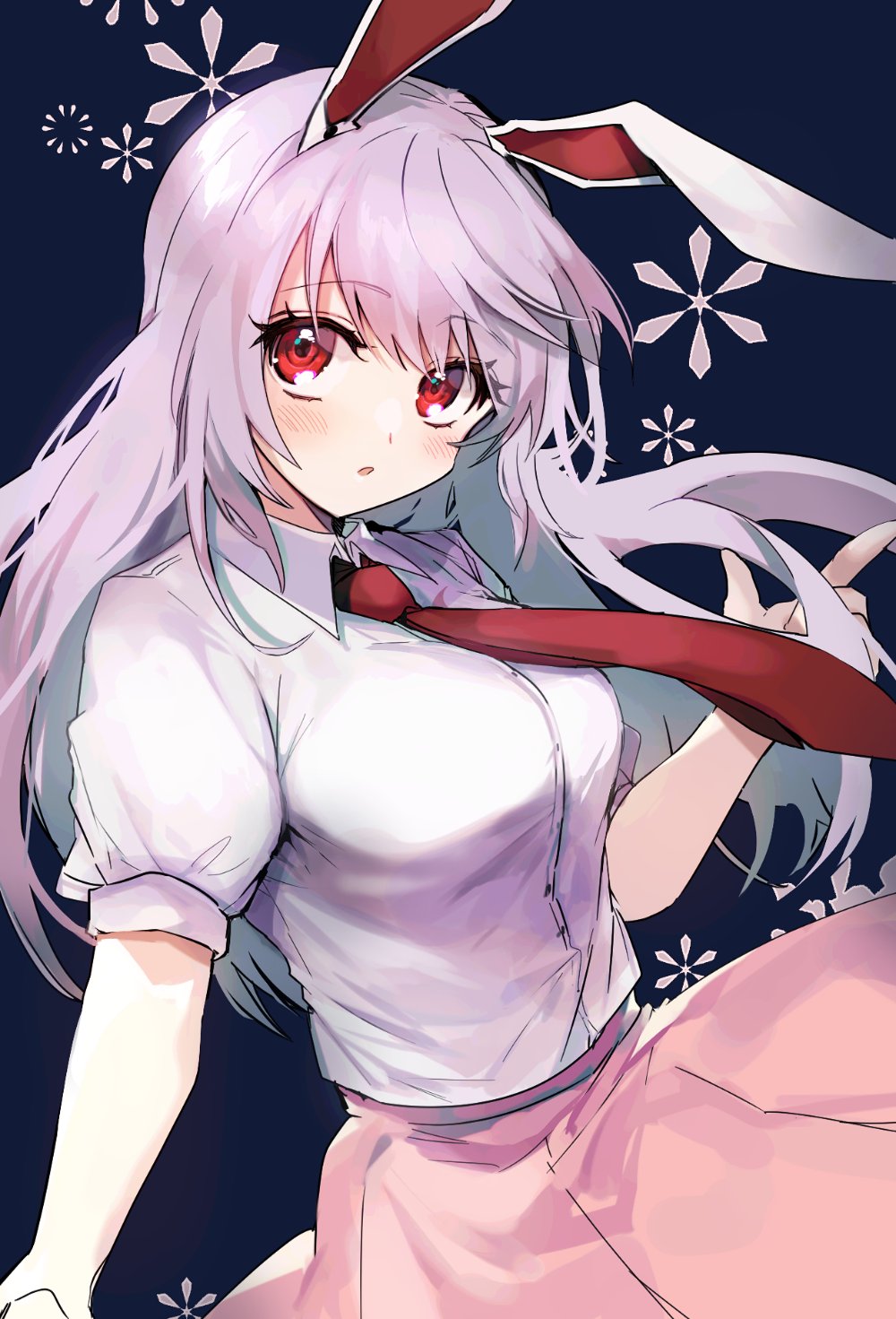 1girl, :o, animal_ears, bangs, blush, collared_shirt, commentary, cowboy_shot