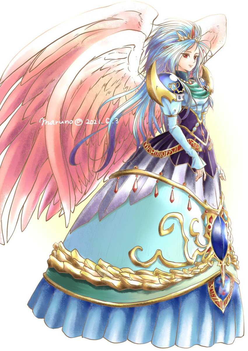 1girl, alternate_costume, alternate_form, angel_wings, armor, blue_hair, breath_of_fire, breath_of_fire_ii