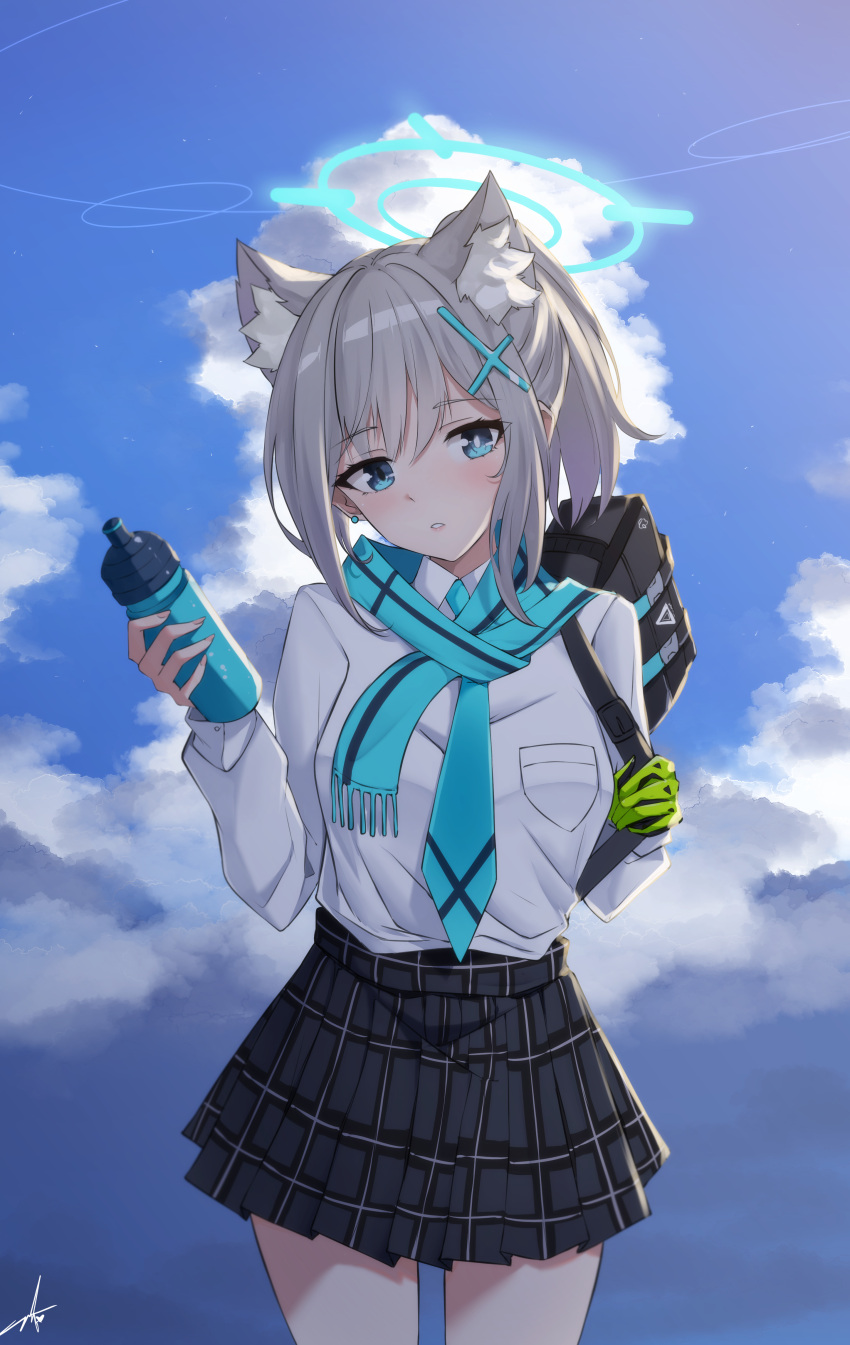 1girl, absurdres, alternate_costume, alternate_hairstyle, animal_ears, bag, bangs, blue_archive