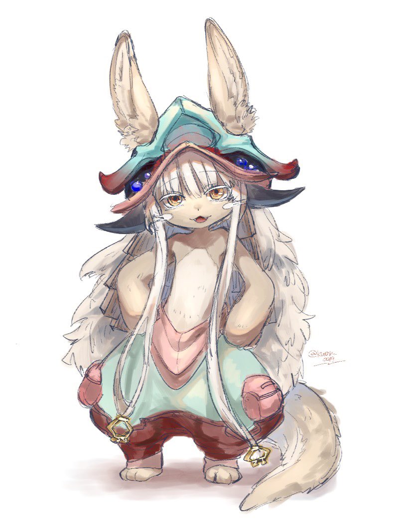 1other, :3, animal_ears, aqua_headwear, brown_eyes, brown_fur, closed_eyes, commentary_request