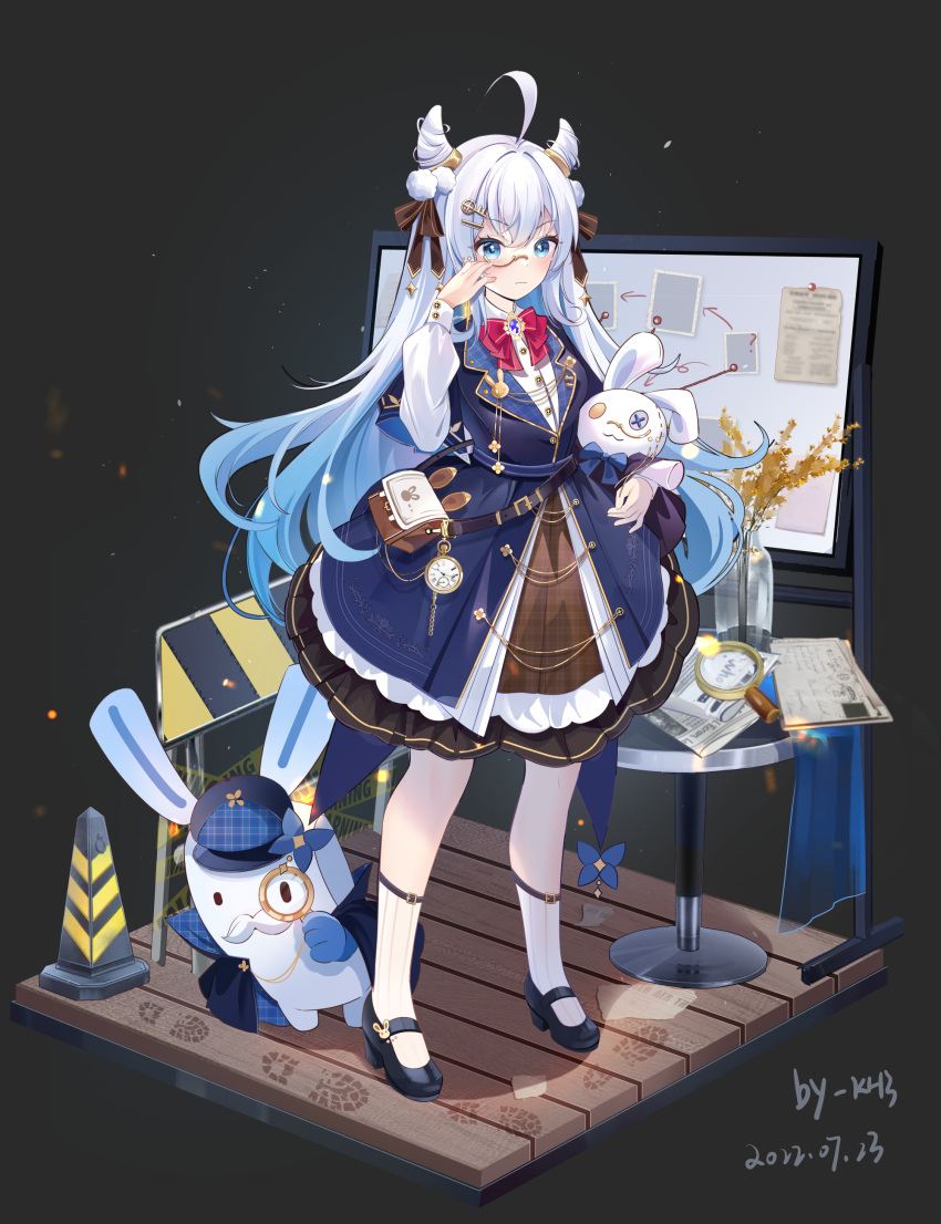 1girl, absurdres, ahoge, artist_name, bag, bangs, belt, belt_buckle