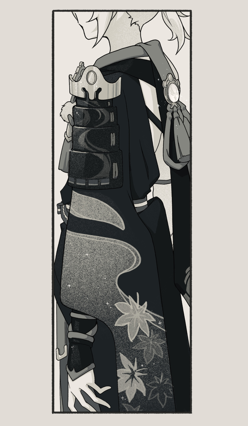 1boy, absurdres, arm_guards, armor, border, closed_mouth, cowboy_shot, garan_(_rnono)