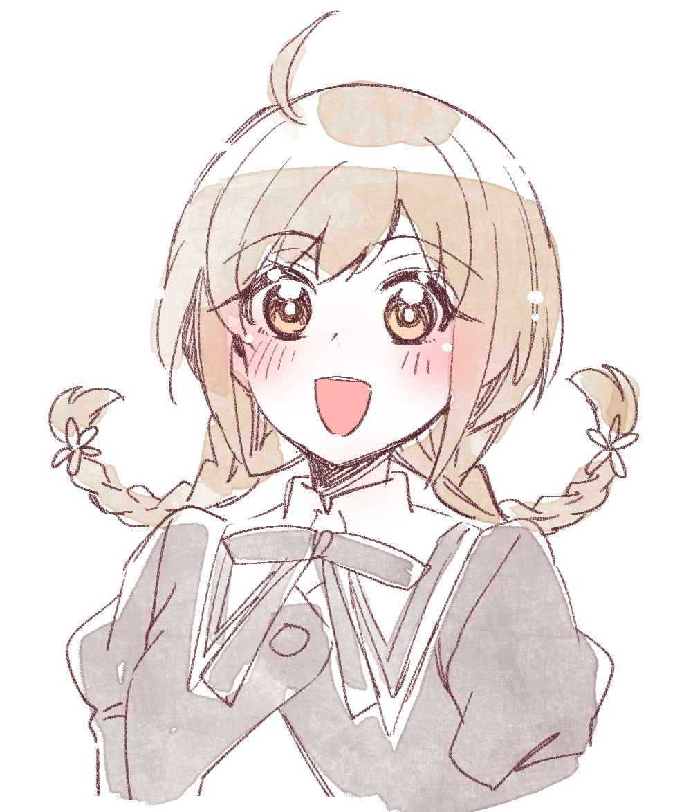 1girl, :d, ahoge, assault_lily, bangs, black_ribbon, blush, braid
