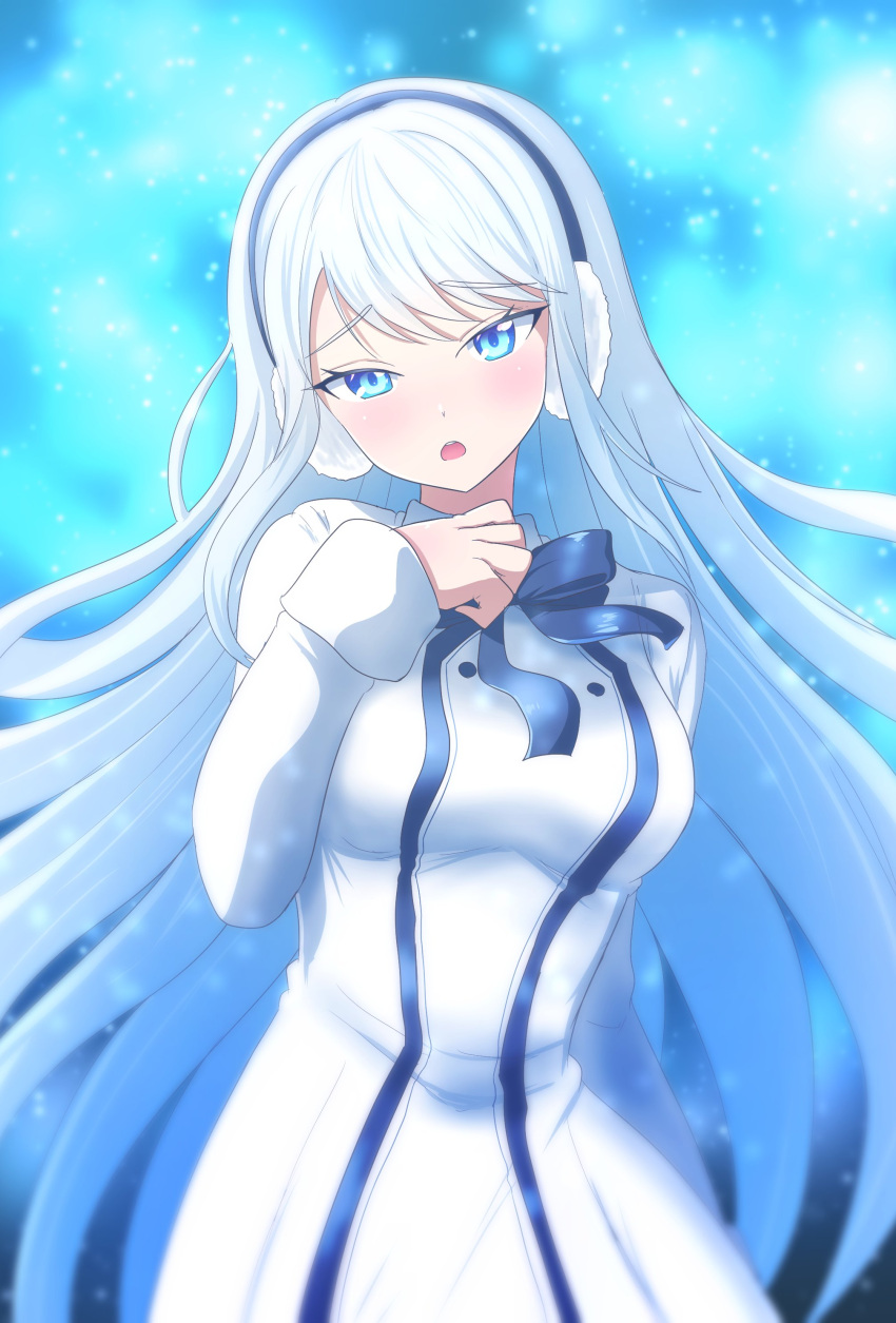 1girl, absurdres, ban_hada, bangs, blue_bow, blue_eyes, blue_hair, bow