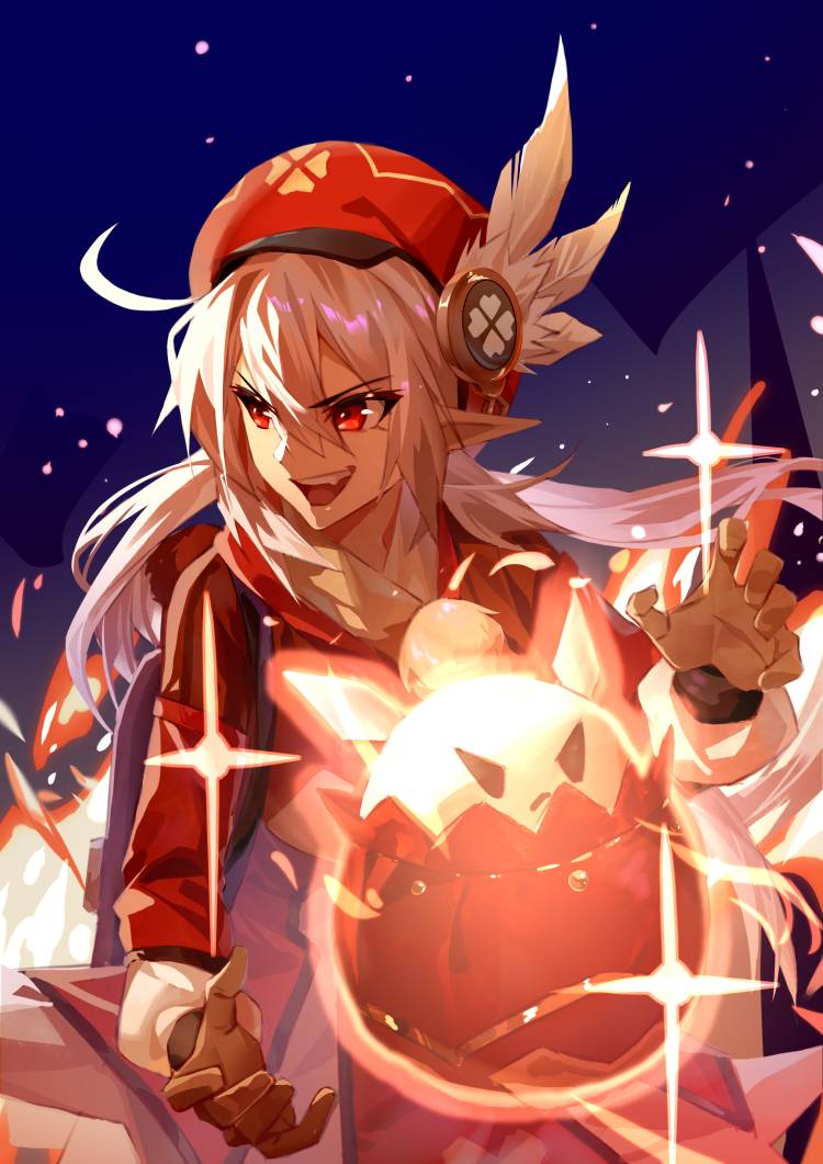 1girl, :d, ahoge, backpack, bag, bangs, brown_gloves, brown_scarf
