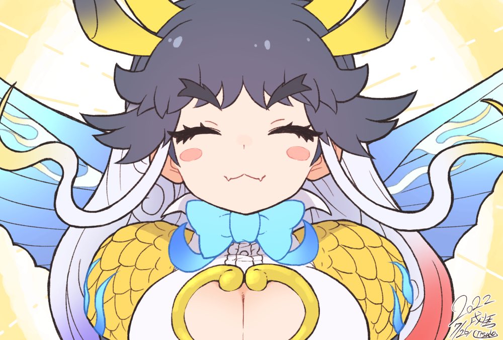 1girl, animal_costume, black_hair, bow, bowtie, breasts, cleavage_cutout, closed_eyes
