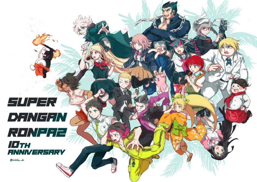 6+boys, 6+girls, :d, ahoge, animal, anniversary, bangs, belt