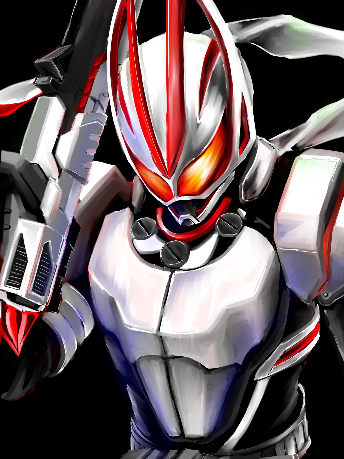 1boy, armor, black_background, black_bodysuit, black_gloves, bodysuit, breastplate, commentary_request