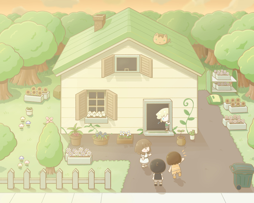 1girl, 3boys, absurdres, basil_(omori), black_hair, blonde_hair, blue_eyes, blush