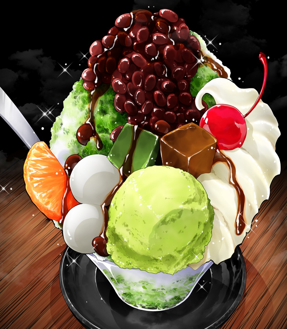 anmitsu_(dessert), cherry, commentary_request, cup, food, food_focus, fruit, ice_cream