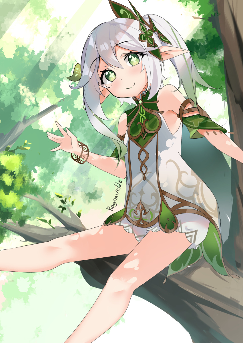 1girl, absurdres, bangs, commentary, detached_sleeves, genshin_impact, gradient_hair, green_eyes
