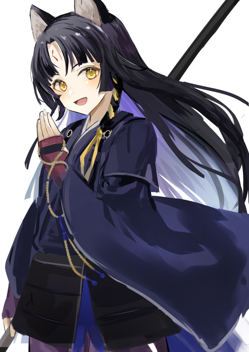 1girl, :d, animal_ear_fluff, animal_ears, arknights, azuazu_0405, bangs, black_hair