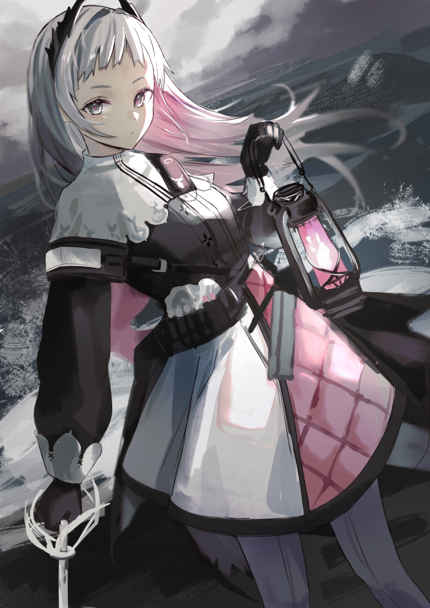 1girl, arknights, azuazu_0405, black_jacket, breasts, capelet, closed_mouth, clouds