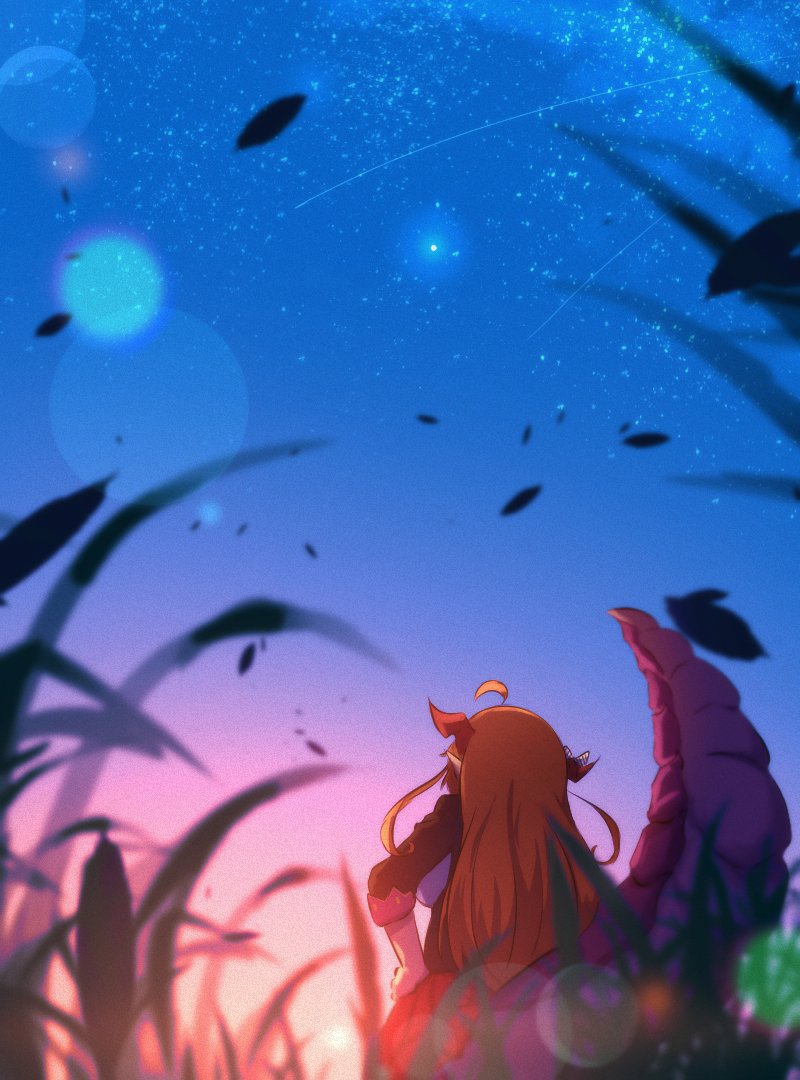 1girl, ahoge, blurry, blurry_foreground, commentary, dragon_girl, dragon_horns, dragon_tail