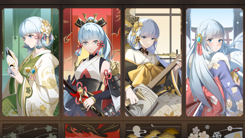 1girl, alternate_costume, alternate_hairstyle, architecture, armor, blue_eyes, blue_hair, east_asian_architecture