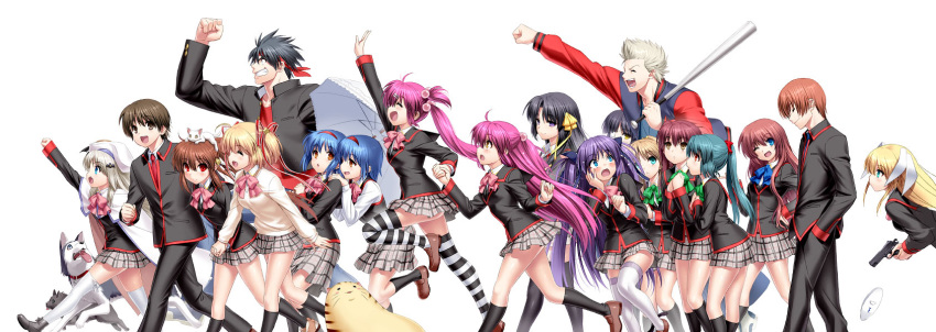 4boys, 6+girls, a-chan_senpai, ahoge, animal_on_head, anniversary, aqua_eyes, bandana