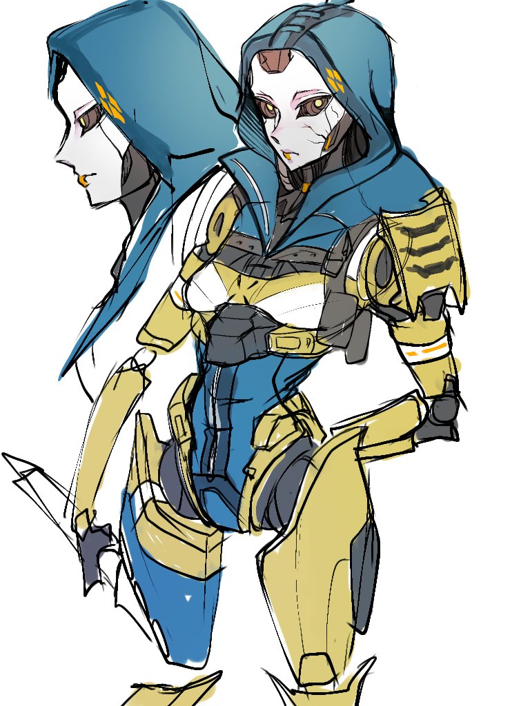 1girl, abyuramu_yukidaruma, android, apex_legends, ash_(titanfall_2), black_sclera, blue_leotard, colored_sclera