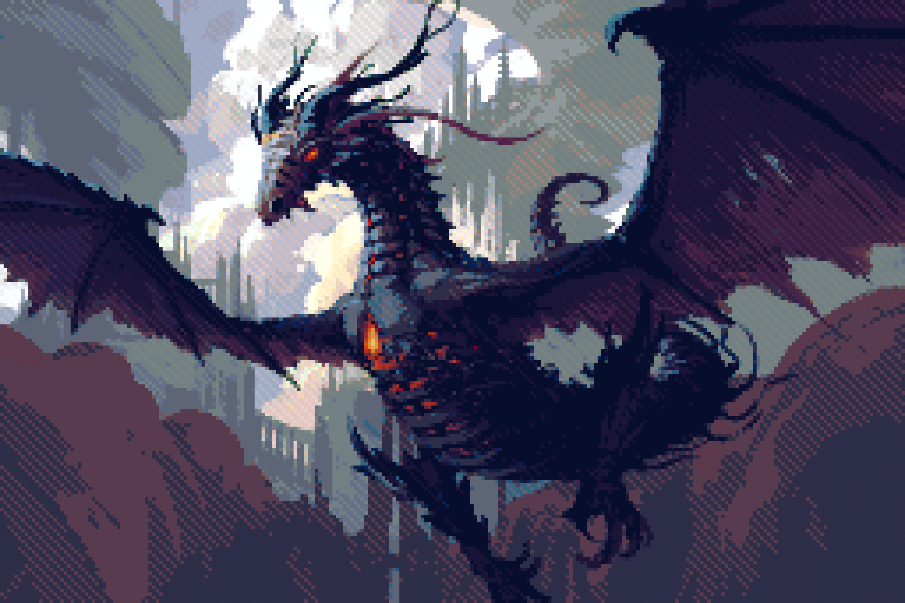 black_dragon_kalameet, black_skin, clouds, colored_skin, dark_souls_(series), dark_souls_i, dragon, flying