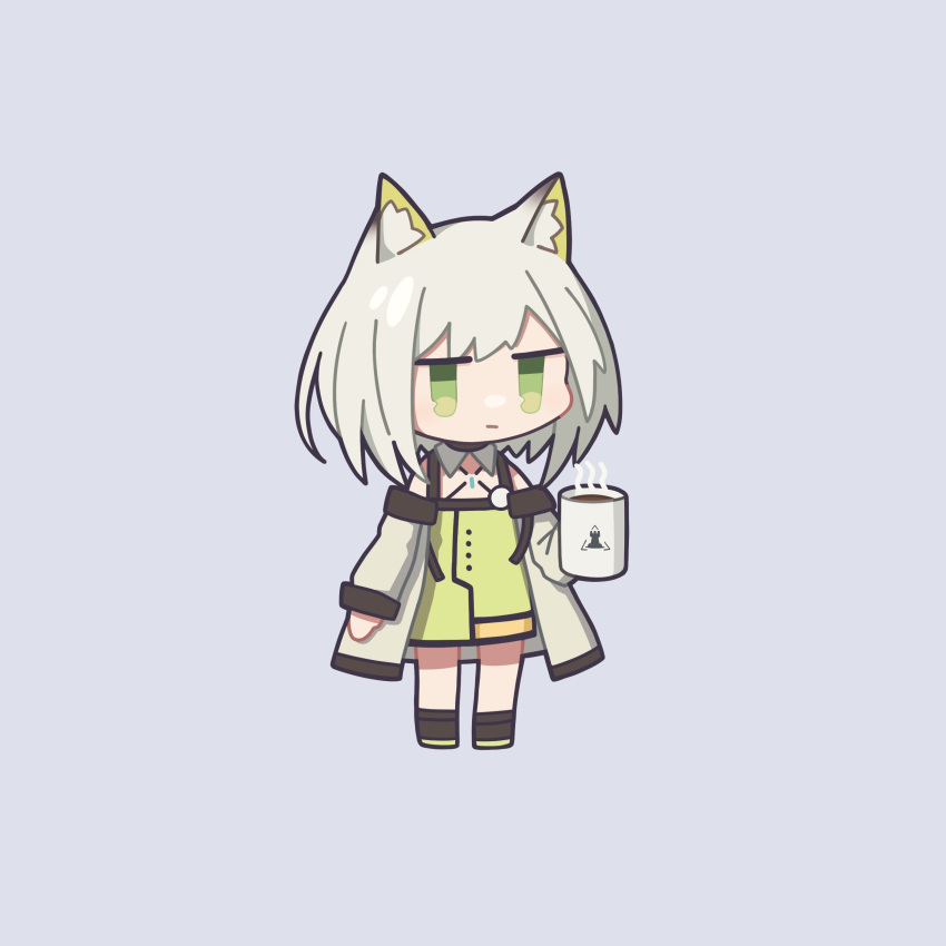 1girl, absurdres, animal_ears, arknights, cat_ears, cat_girl, chibi, coffee_mug