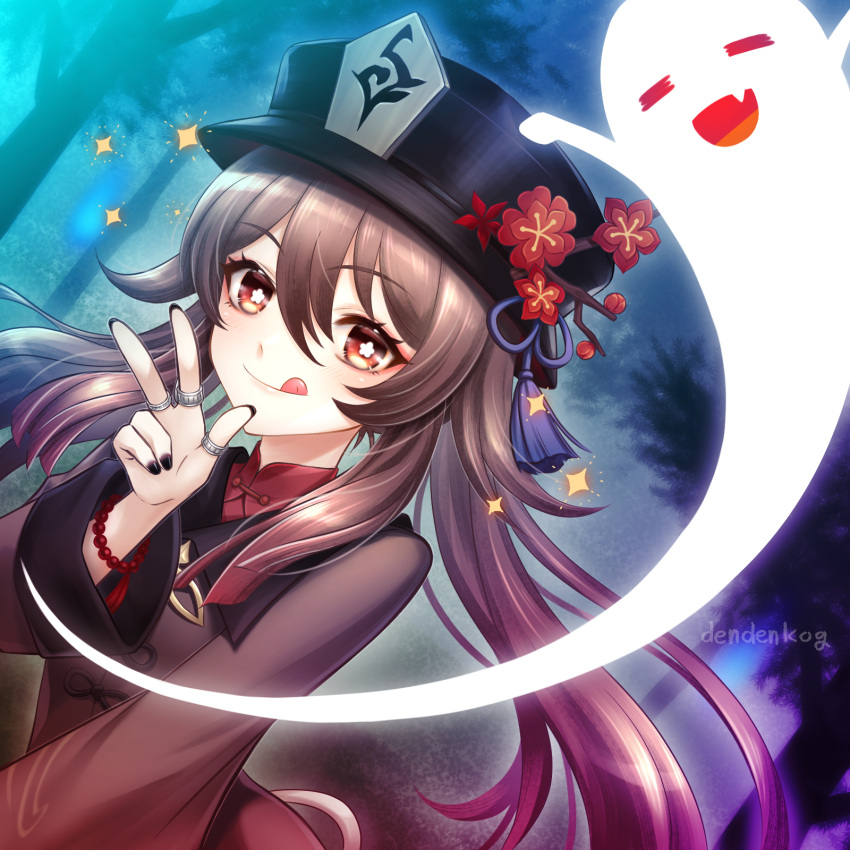 1girl, :d, :q, bangs, brown_hair, chinese_clothes, commentary_request, den_(dendenkog)