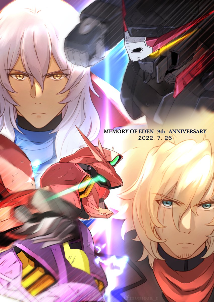 2boys, asemu_asuno, blonde_hair, blue_eyes, brown_eyes, clenched_hand, dark-skinned_female, dark_skin